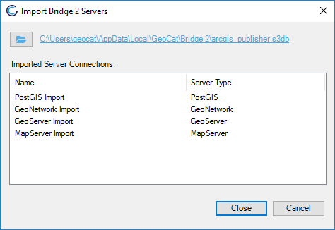 Succesful import of server connections