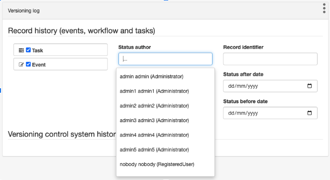 Versioning log - authors dropdown - updated