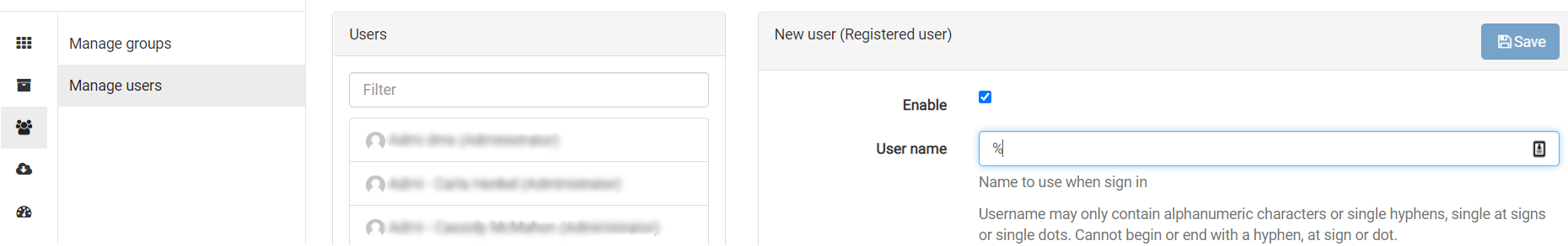 Restrict username characters enhancement
