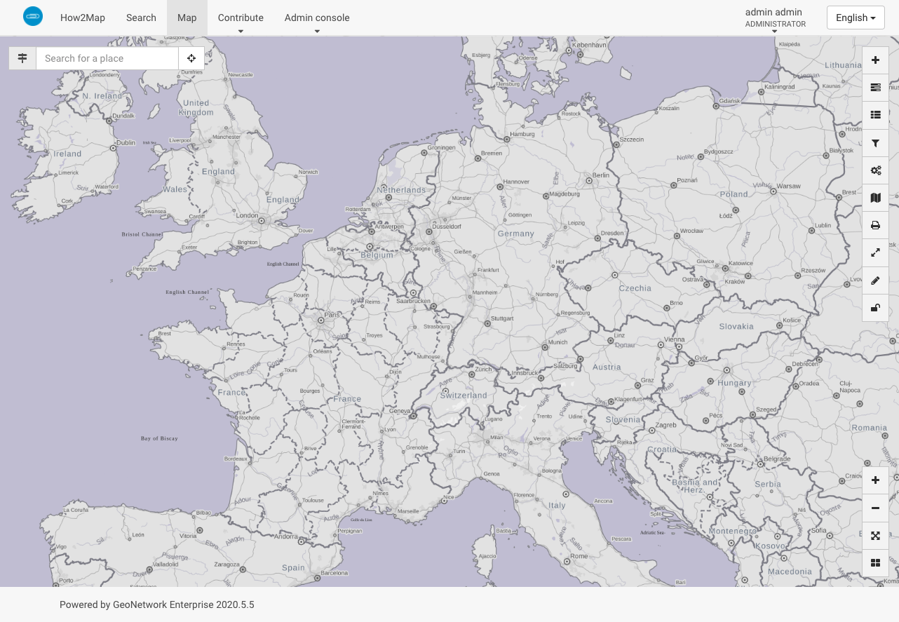 The map viewer with the custom GeoNetwork Enterprise map