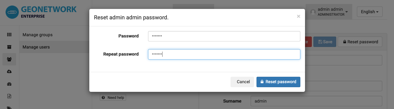 Reset admin password